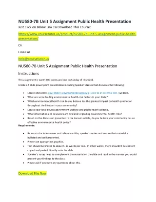 nu580 7b unit 5 assignment public health