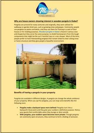 Why are house owners showing interest in wooden pergola in Dubai?