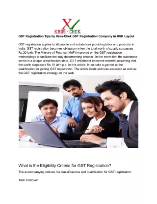 GST Registration Tips by Kros-Chek GST Registration Company in HSR Layout