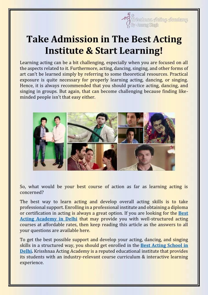 take admission in the best acting institute start