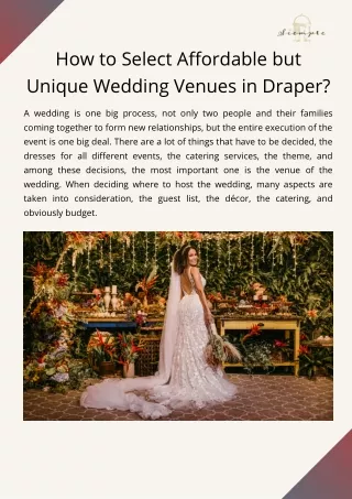 How to Select Affordable but Unique Wedding Venues in Draper