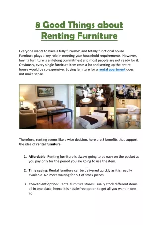 8 Good Things about Renting Furniture