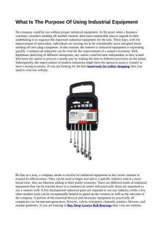 what is the purpose of using industrial equipment