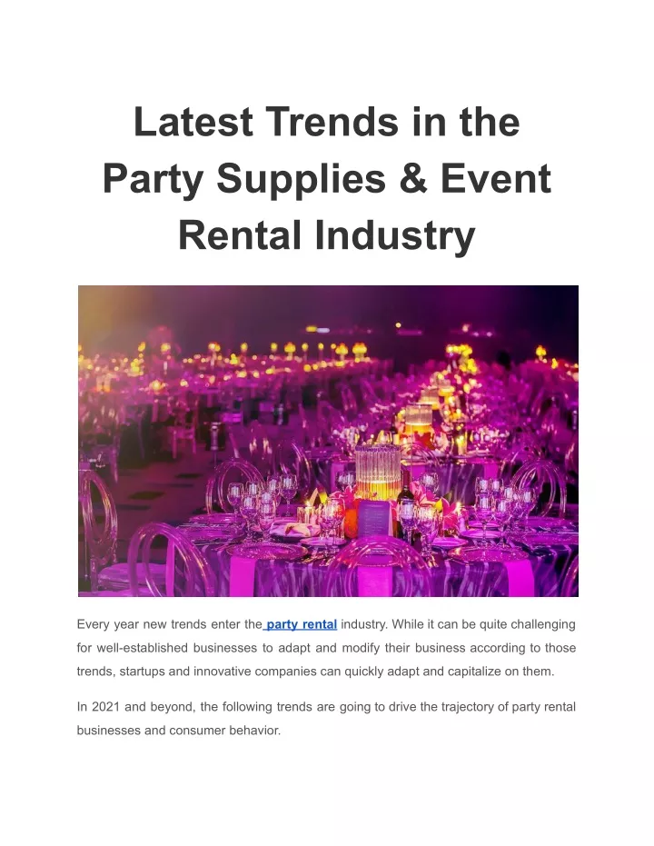 latest trends in the party supplies event rental