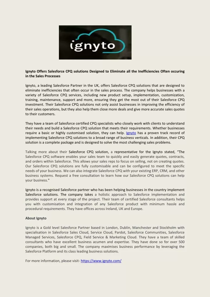 ignyto offers salesforce cpq solutions designed
