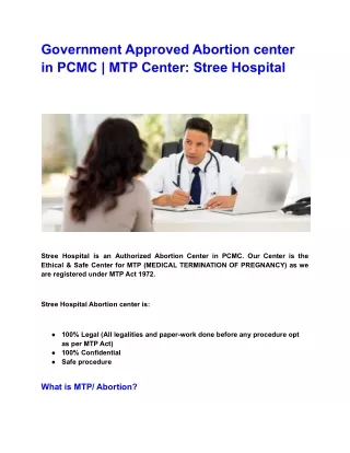 Government Approved Abortion center in PCMC | MTP Center: Stree Hospital