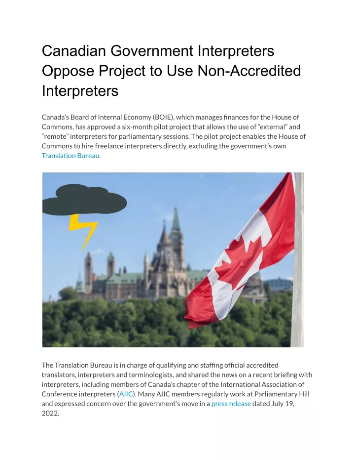 canadian government interpreters oppose project