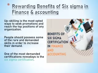 Rewarding Benefits of Six sigma in Finance and accounting