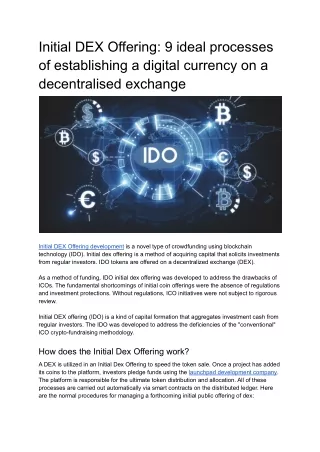 Initial DEX Offering_ 9 ideal processes of establishing a digital currency on a decentralized exchange