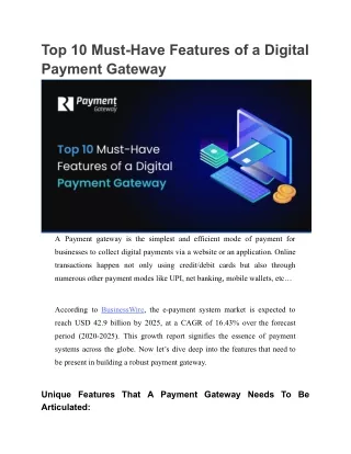 Top 10 Must-Have Features of a Digital Payment Gateway