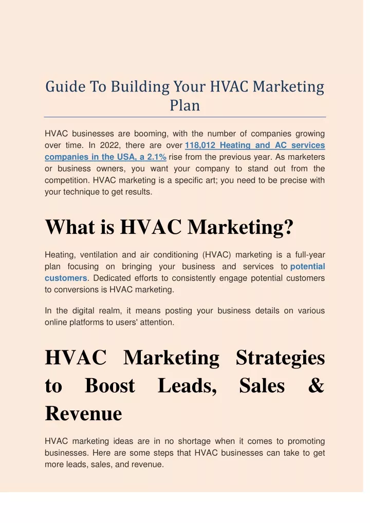 guide to building your hvac marketing plan