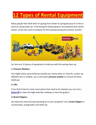12 Types of Rental Equipment