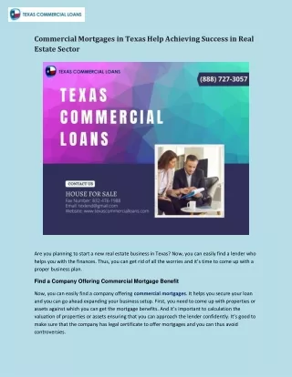 Commercial Mortgages in Texas Help Achieving Success in Real Estate Sector