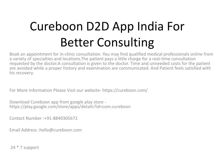 cureboon d2d app india for better consulting
