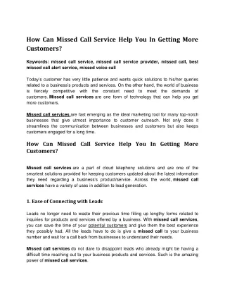 how can missed call service help you in getting