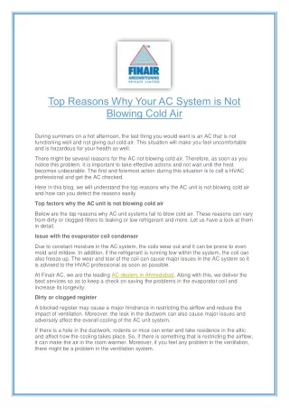 Top Reasons Why Your AC System is Not Blowing Cold Air