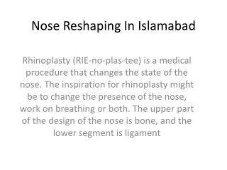 Nose Reshaping In Islamabad