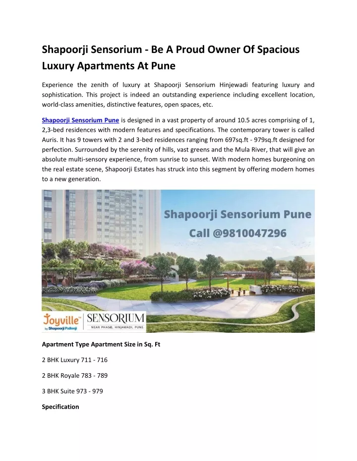 shapoorji sensorium be a proud owner of spacious