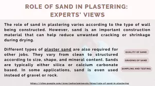 Role of Sand in Plastering Experts' Views