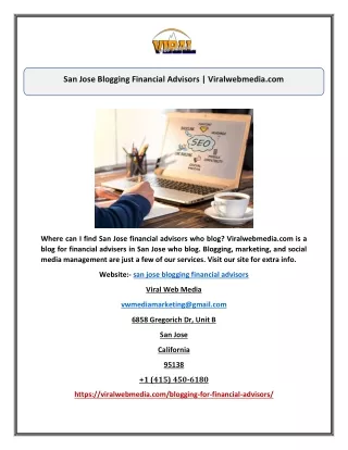 San Jose Blogging Financial Advisors | Viralwebmedia.com