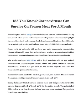 Did You Know? Coronaviruses Can Survive On Frozen Meat For A Month
