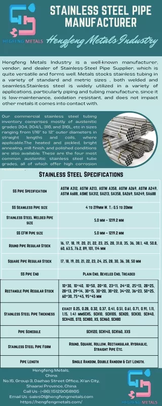Stainless steel pipe Manufacturer Hengfeng Metals Industry