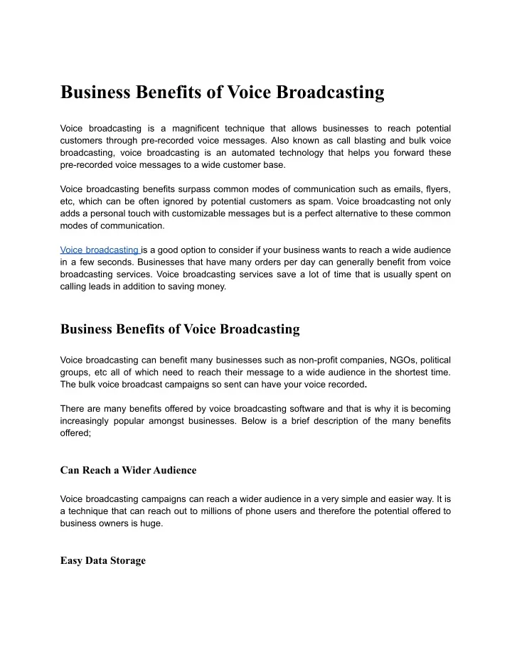 business benefits of voice broadcasting