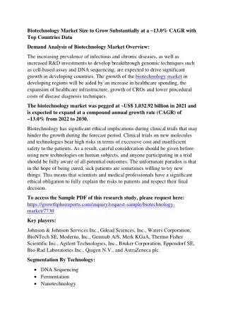 biotechnology market size to grow substantially