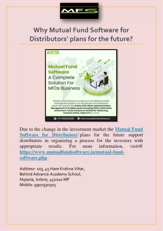 why mutual fund software for distributors plans