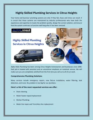Highly Skilled Plumbing Services in Citrus Heights