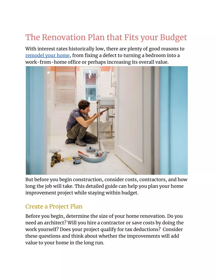 the renovation plan that fits your budget