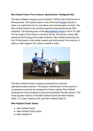 New Holland Tractor Price, Features, Specifications- Khetigaadi 2022