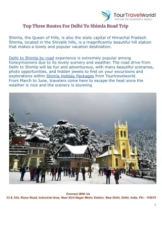 Top Three Routes For Delhi To Shimla Road Trip