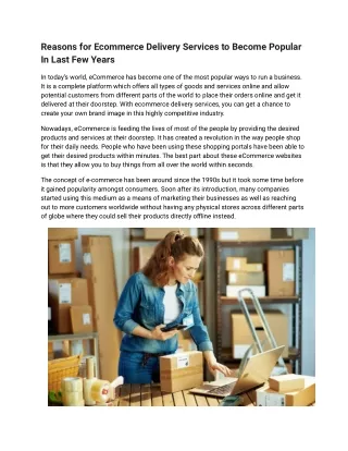 Reasons for Ecommerce Delivery Services to Become Popular In Last Few Years