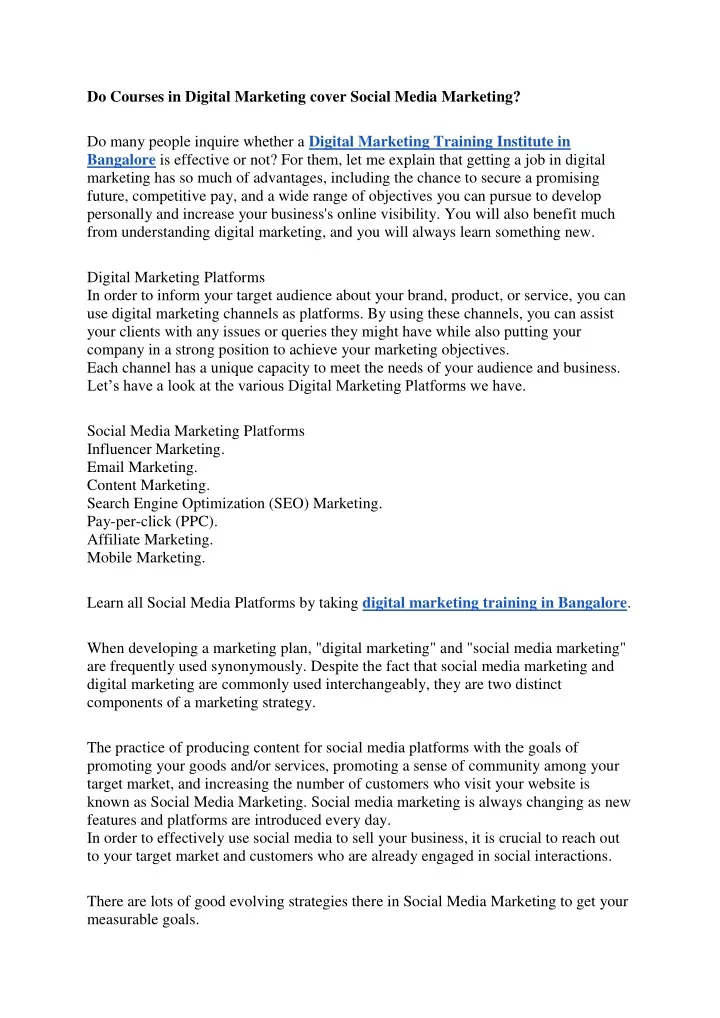 do courses in digital marketing cover social