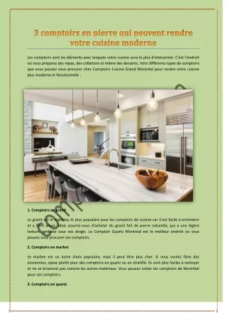 Rendez votre cuisine moderne avec les comptoirs de cuisine du Grand Montréal