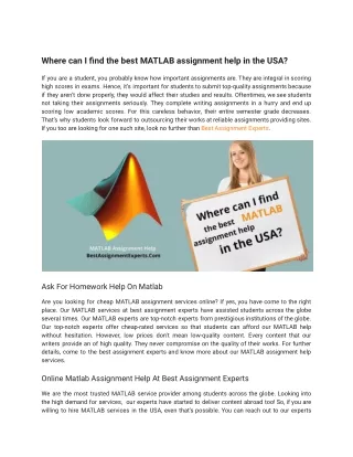 Where can I find the best MATLAB assignment help in the USA?