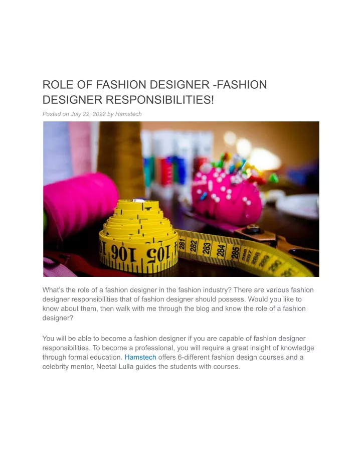 role of fashion designer fashion designer