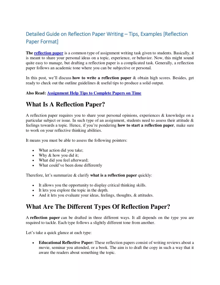 detailed guide on reflection paper writing