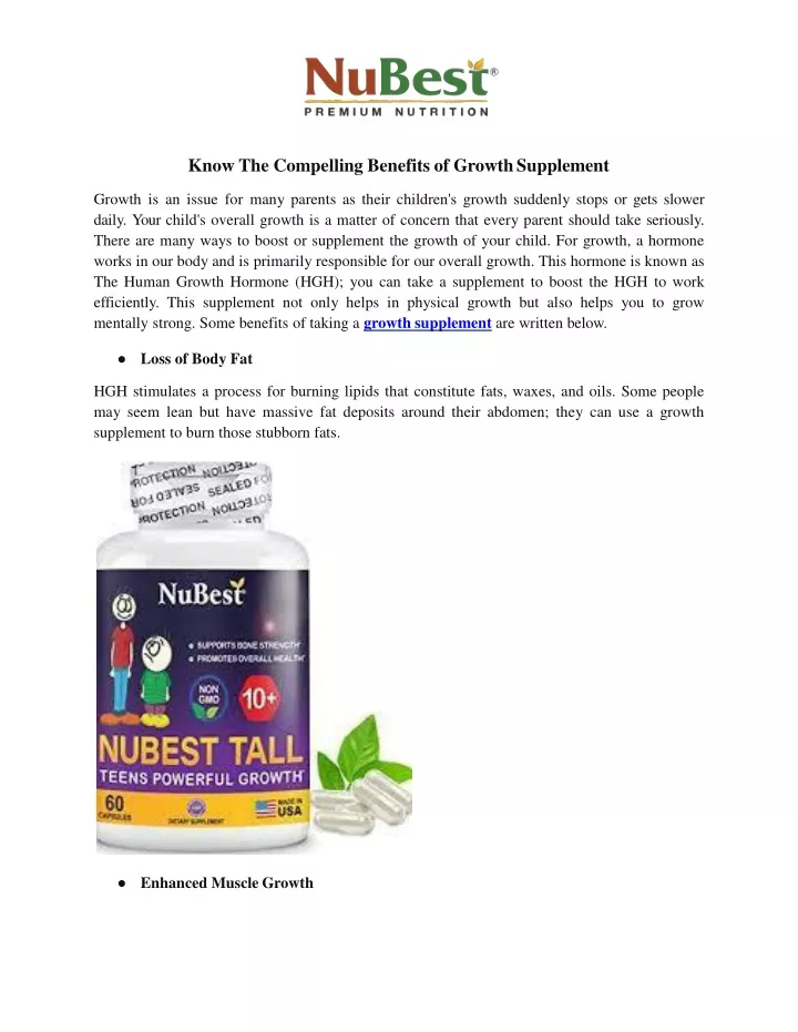 know the compelling benefits of growth supplement