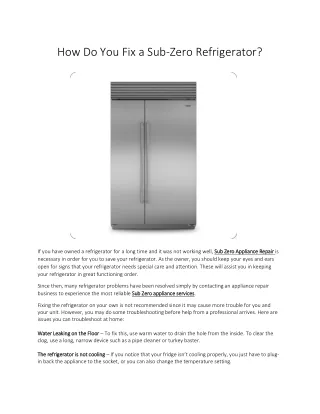 Sub Zero Appliance services  Sub Zero Appliance Repair