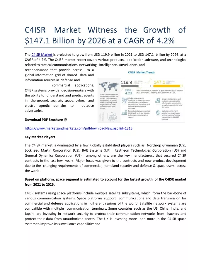 c 4 i s r m a r k e t w i t n e s s t h e g r o w t h o f 147 1 billion by 2026 at a cagr of 4 2