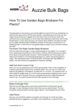 How To Use Garden Bags Brisbane For Plants
