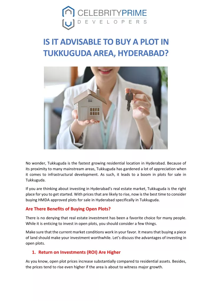 is it advisable to buy a plot in tukkuguda area