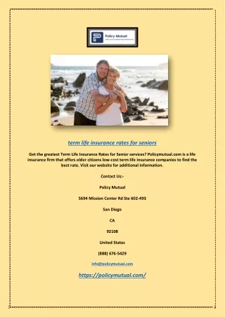 Term Life Insurance Rates for Seniors | Policymutual.com
