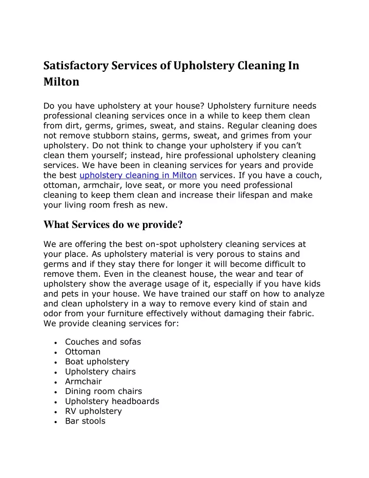 satisfactory services of upholstery cleaning