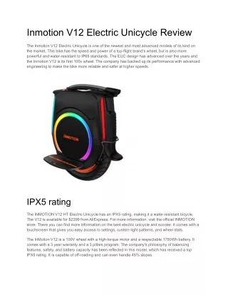 Inmotion V12 Electric Unicycle Review