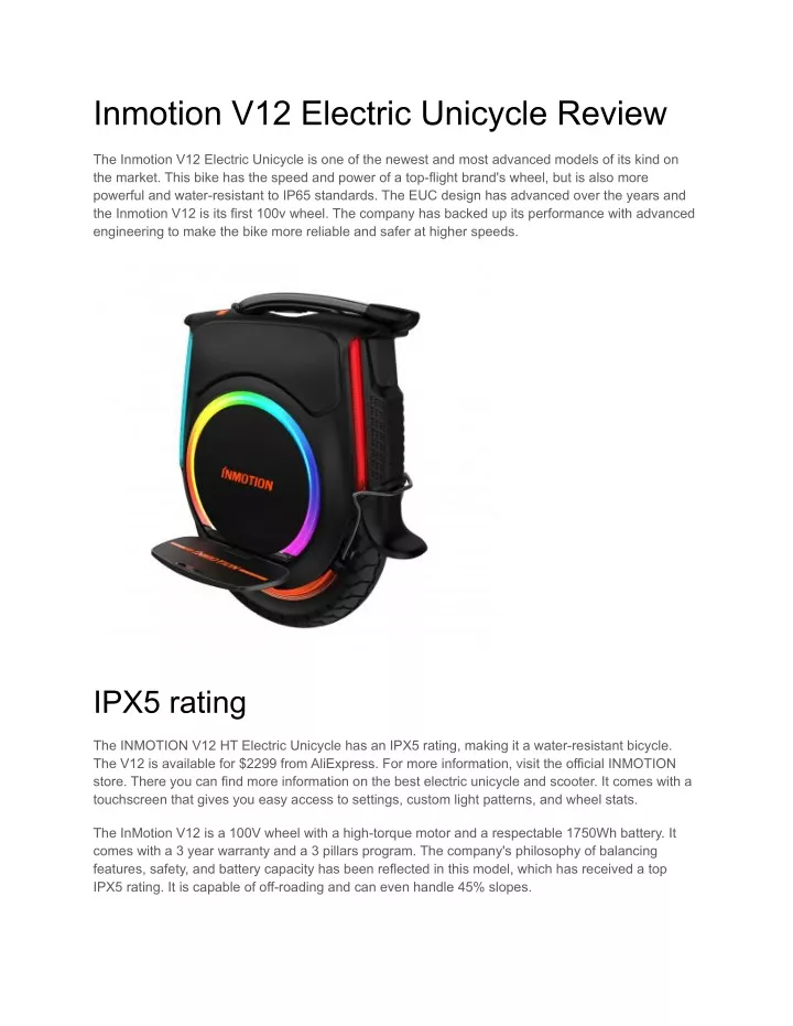 inmotion v12 electric unicycle review