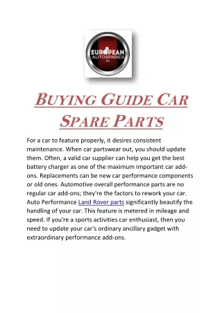 Buying Guide Car Spare Parts