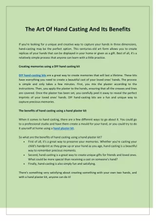 the art of hand casting and its benefits
